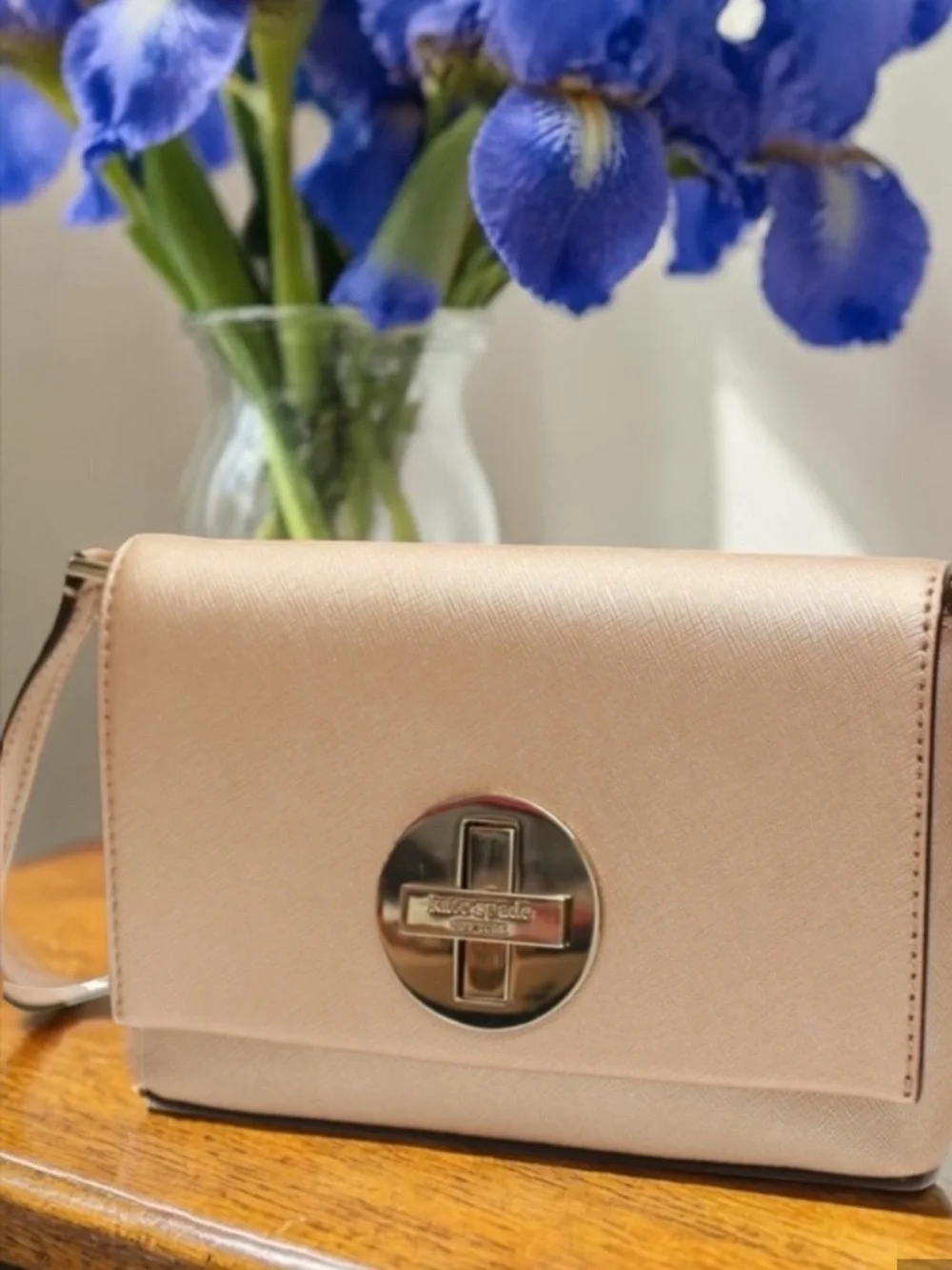 Kate Spade Newbury Lane Crossbody Metallic Pink Saffiano Leather Turn Lock